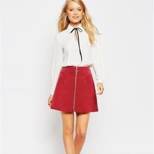 Red Suede mini Skirt With Zip Through Detail Size 6